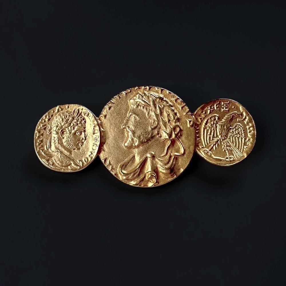 Vintage Gold Roman Coin Brooch